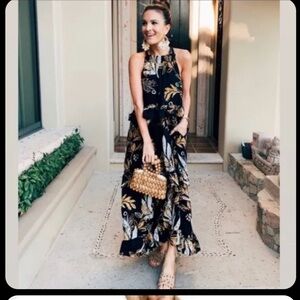 Free People Anita Tropical Print Maxi Dress in Black size XS